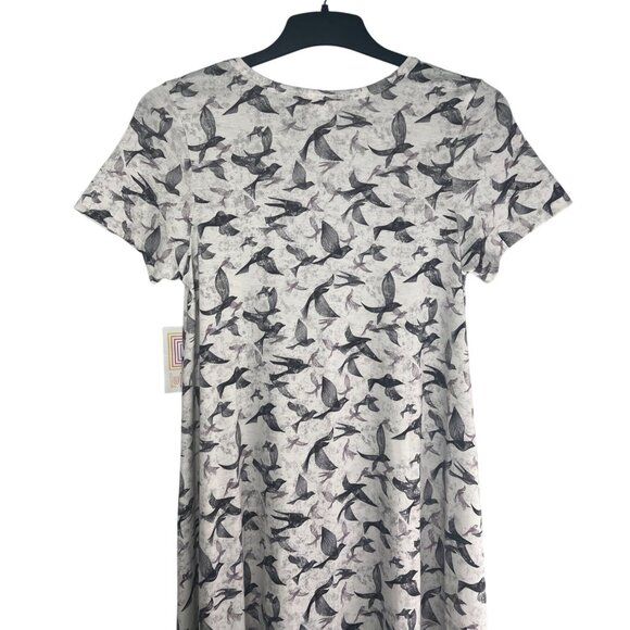 LuLaRoe Carly Swing Gray & Black Bird Print High-Low Dress Lightweight Small - Picture 5 of 14